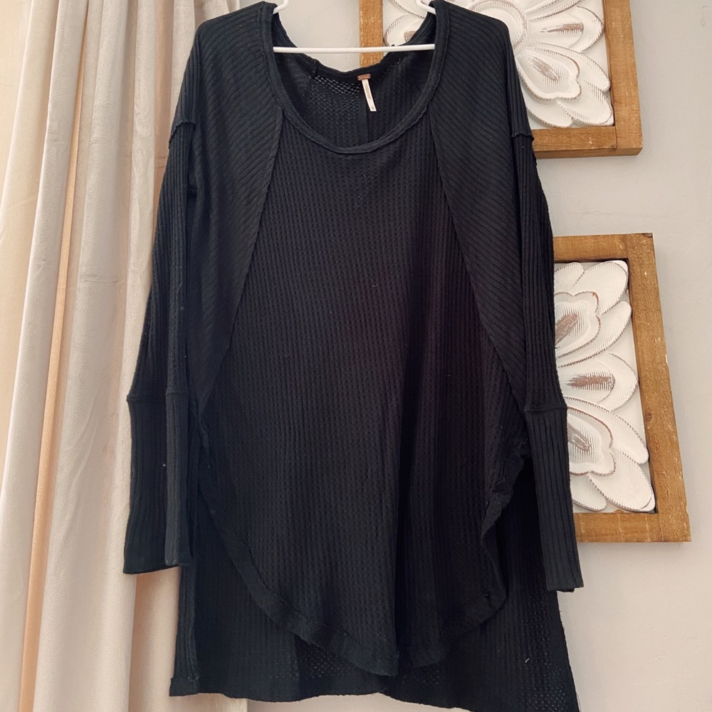 Free people waffle knit thermal blouse top sweater